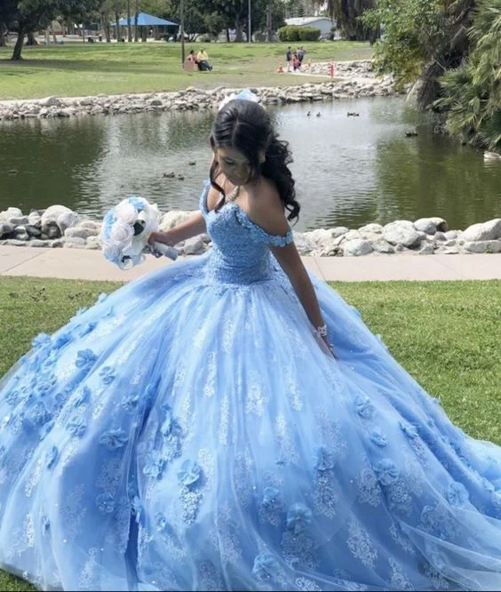 Relaxed Fit Women's Fashion Blue Quinceanera Dress Ball Gown, Sweet 16 Dresses, Sweet 15 Dresses         S3850