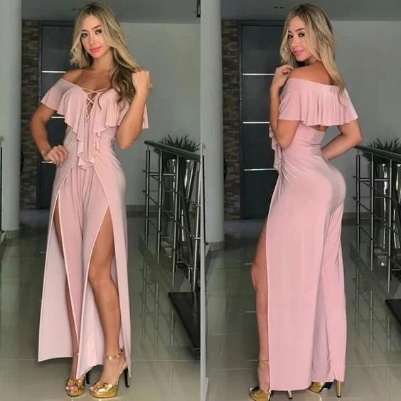 Women's Activewear Outfit Cute Party Gown Prom Dresses Off The Shoulder Pink DRess  S3657