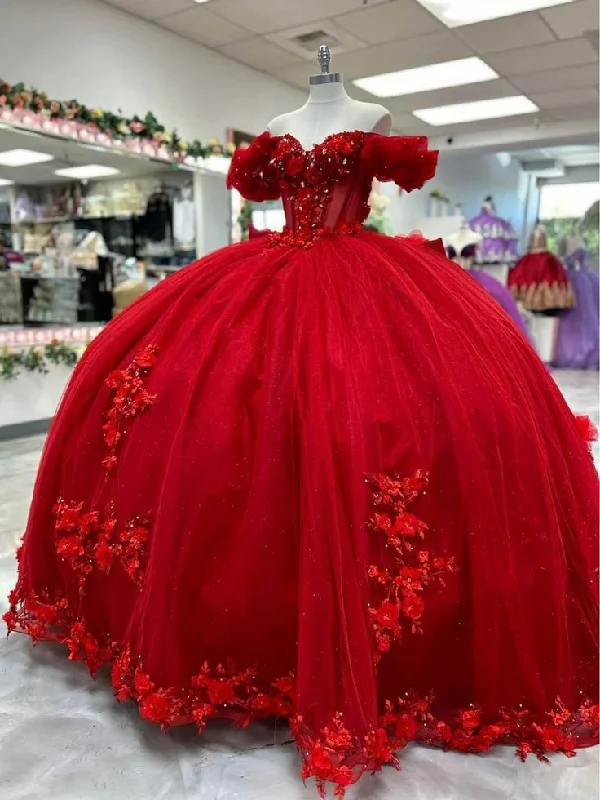 Affordable Women's Clothing Red Quinceanera Dresses Beaded Off the Shoulder Sweet 15 16 Prom Party Ball Gown       S5922