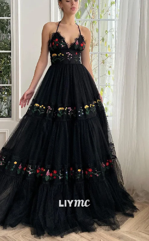 Sale On Clothing LP2194 - Halter V-Neck Sleeveless Tulle A-Line Ball Gown Prom Dress