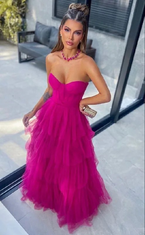 Comfortable Loungewear for Women Ball Gown Hot Pink Sweetheart Tulle Party Dress Prom Dress      S5116