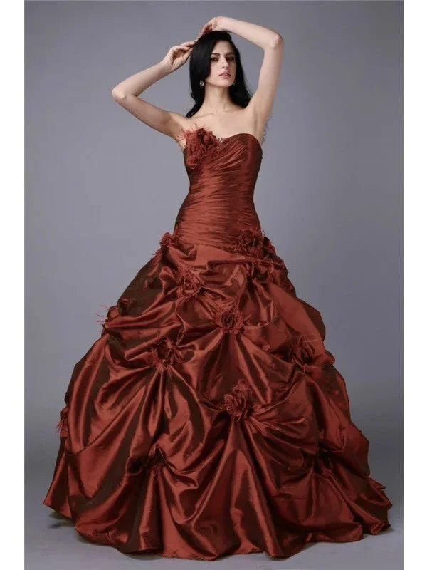 Women's Clothing Online Sale Ball Gown Strapless Sleeveless Hand-Made Flower Long Taffeta Dresses