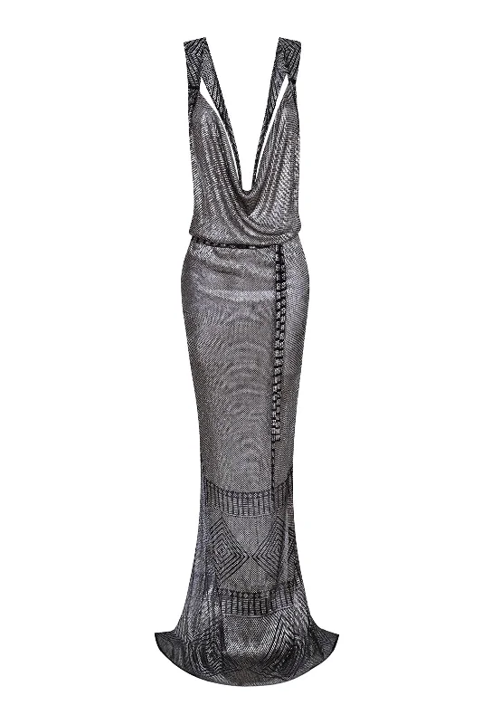 Women's Classic Attire 1920's Egyptian Long Black Cowl Neck Gown