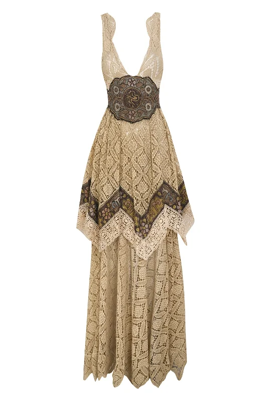 Women's Casual Wear Outfit 1970s Vintage Hand Crochet Gown