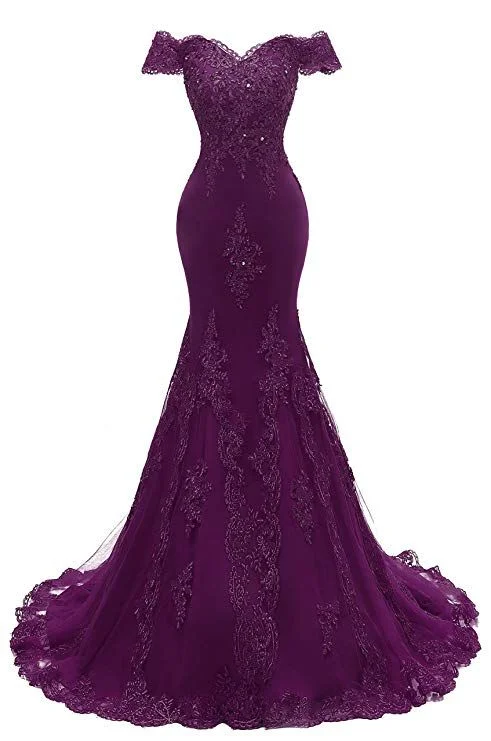 Stylish Everyday Clothing Mermaid Lace Prom Long Gowns Grape      S3877