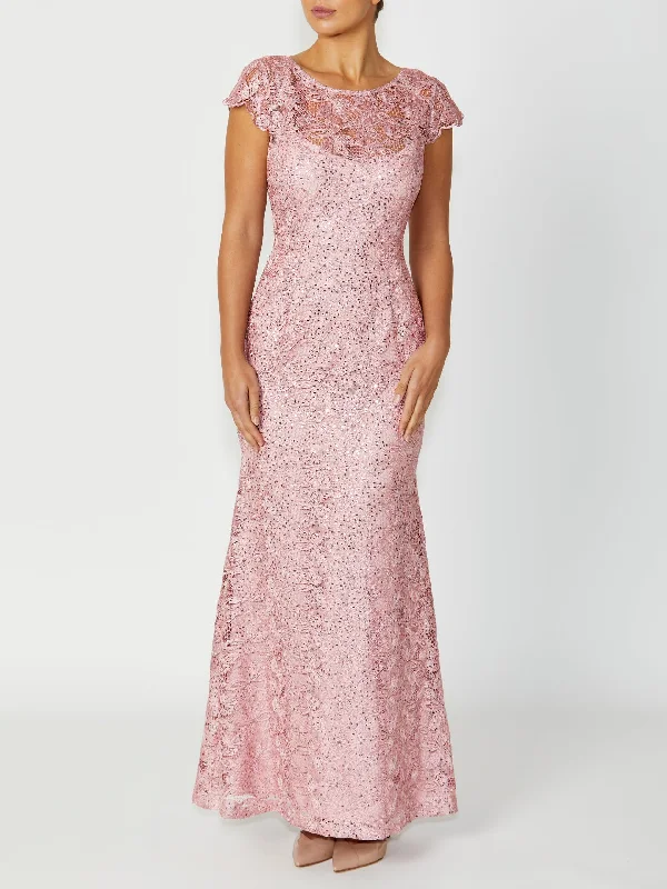 Women's Formal Event Outfit Millicent Pink Sequin Lace Gown