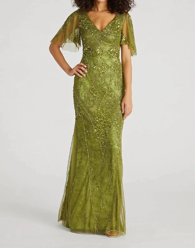 Stylish Women's Garments For Holidays Tamia Contour Beaded Gown In Olivine