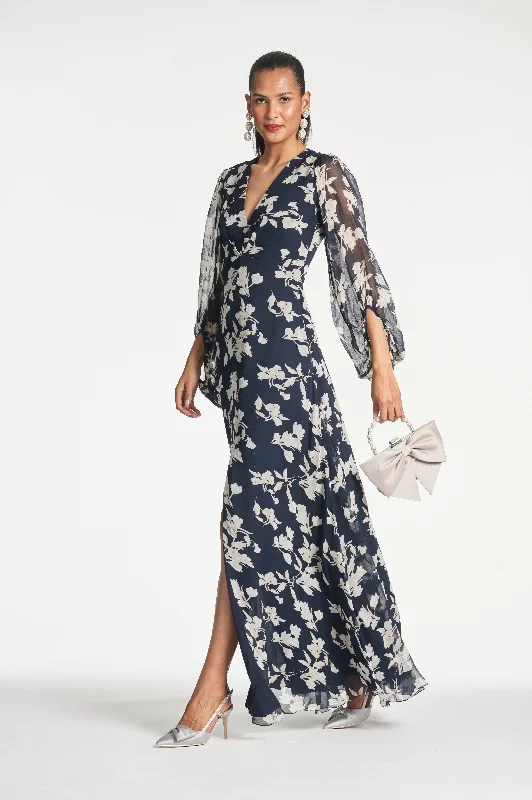 Women's High-Fashion Outfit JENNY GOWN - NAVY VENETIA PETAL