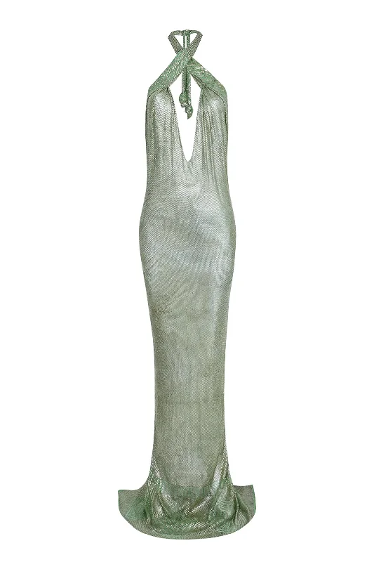 Women's Comfy Attire For Lounging 1920's Egyptian Long Green Halter Gown