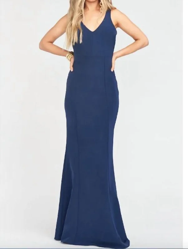 Women's Clothes And Apparel Morgan Crepe Mermaid Gown In Navy Blue