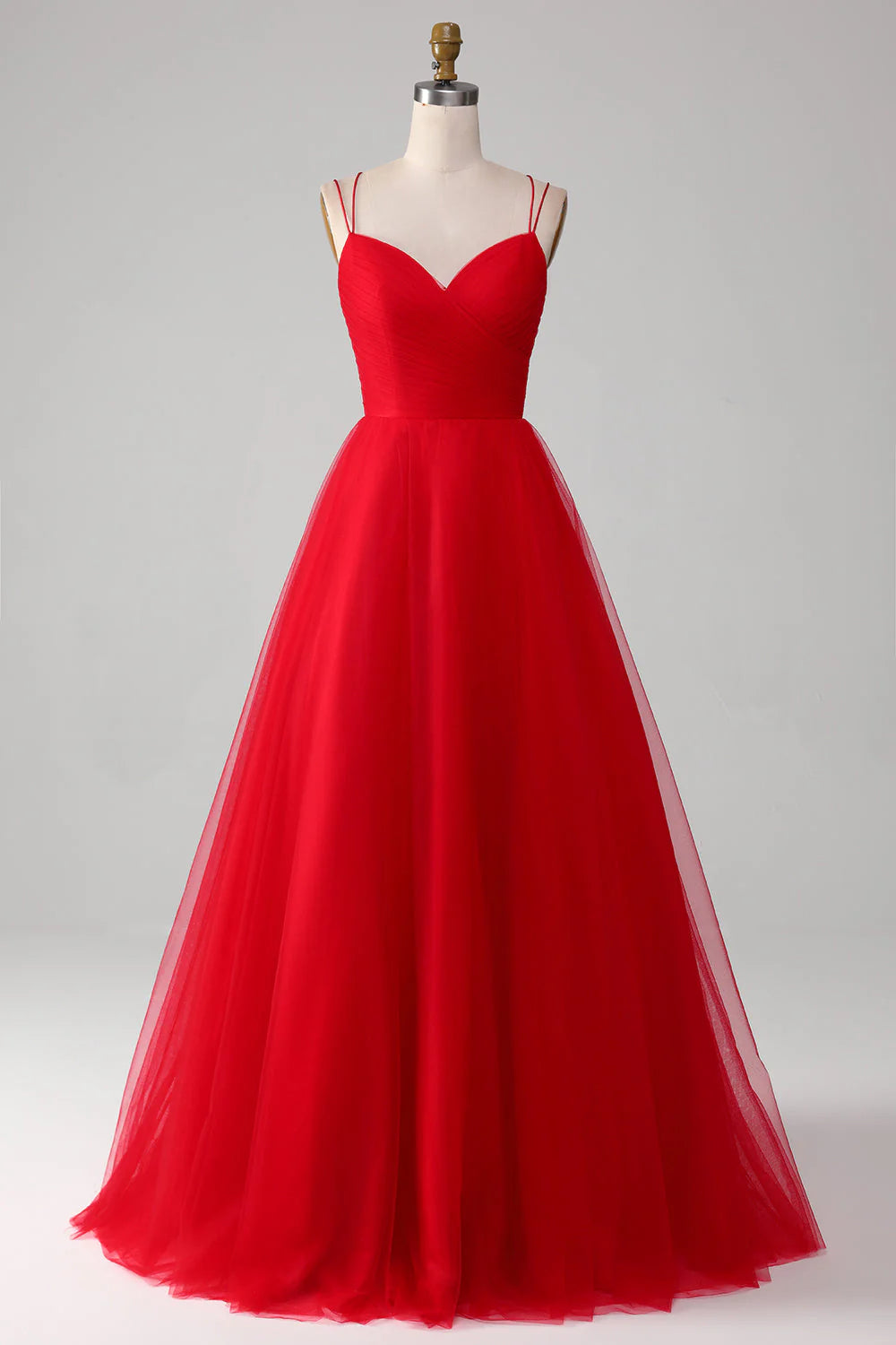 Fashionable Women's Casual Apparel Amzcw Red Ball-Gown/Princess V-Neck Tulle Pleated Long Prom Dress prom clothing