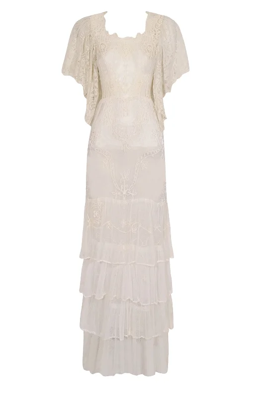 Casual Attire For Women 1930s Ivory Lace Tiered Gown