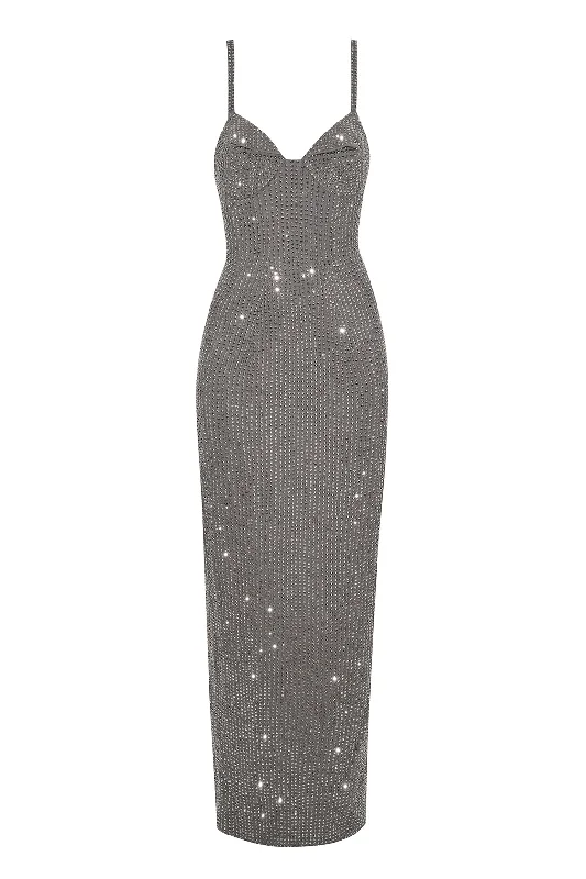 Affordable Women's Garments Charcoal Crystal Embellished Gown