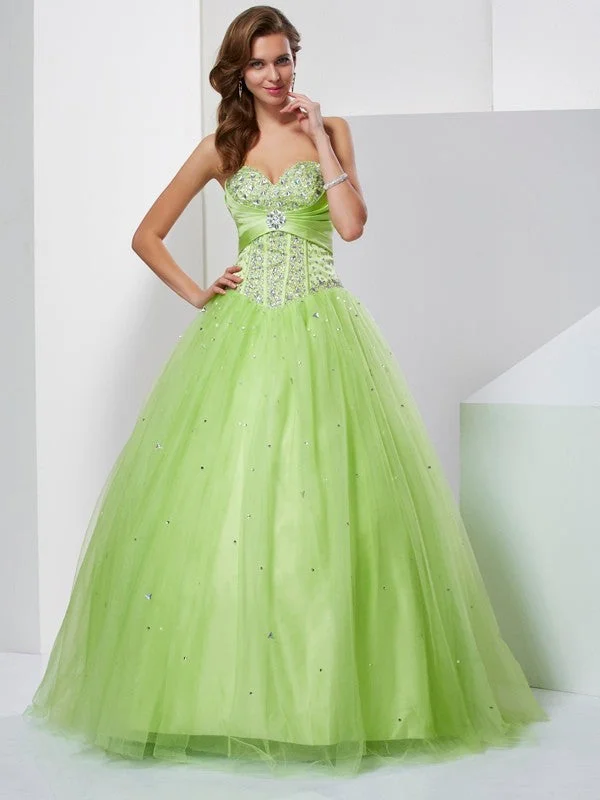 Discount Store Ball Gown Sweetheart Beading Sleeveless Long Tulle Quinceanera Dresses