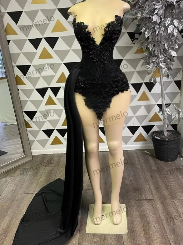 Luxury Women's Fashion Black Sheer O Neck Short Prom Dress Appliques Birthday Party Gowns Mermaid Mini Cocktail Dresses Homecoming Customized