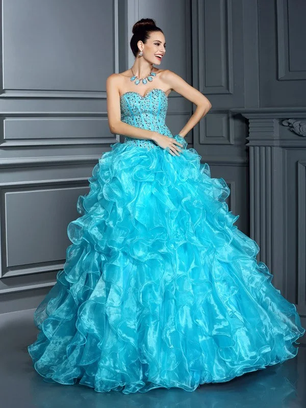 Clothes For Women Ball Gown Sweetheart Beading Sleeveless Long Organza Quinceanera Dresses