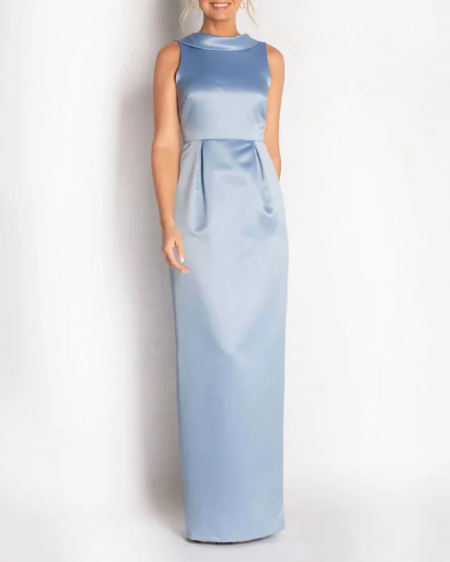 Women's Everyday Garments The Amelia Gown Ii In Slate Blue Satin