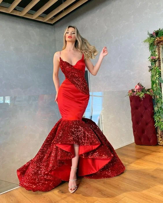 Women's Cozy Outfit For Lounging Elegant Red Sheath Prom Dress Party Dress Long Prom Gown       S3557