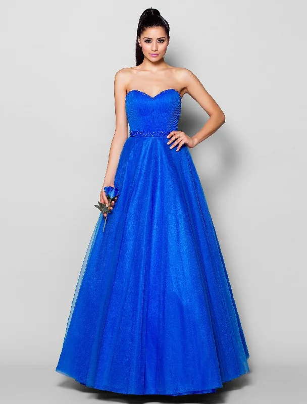 Casual Dresses for Women Ball Gown Lace Up Dress Formal Evening Floor Length Sleeveless Sweetheart Tulle with Beading Draping