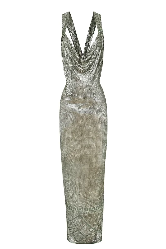 Women's Luxury Attire 1920s Egyptian Light Green Cowl Neck Gown