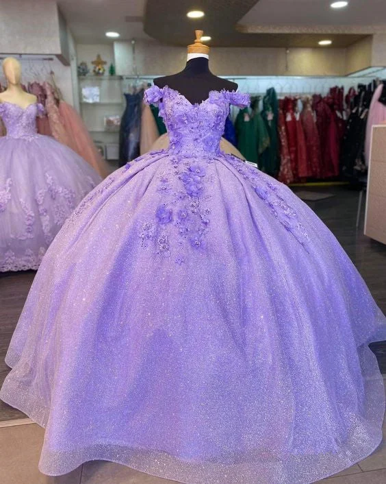 Women's Work Outfit Purple Quinceanera Dresses Applique Flower Corset Graduation Gown        S3706