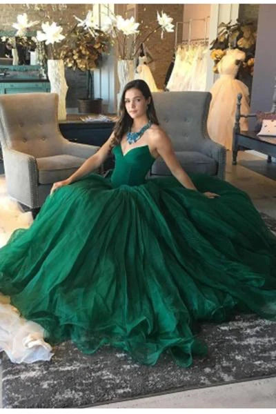 Women's Seasonal Clothes Elegant Green Ball Gown Sweetheart Strapless Sleeveless Quinceanera Prom Dresses