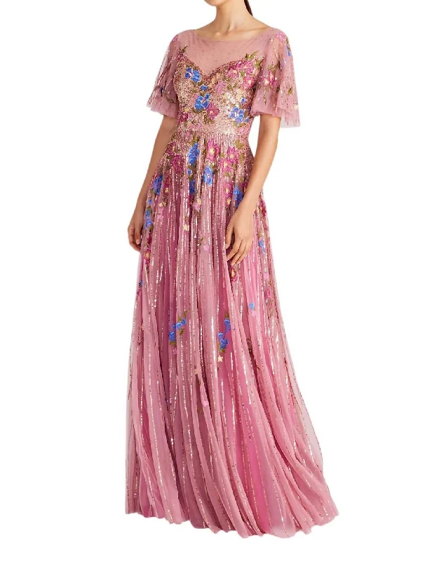 Women's Outerwear Apparel Maxine Bateau Neck Beaded Gown In Powder Blush