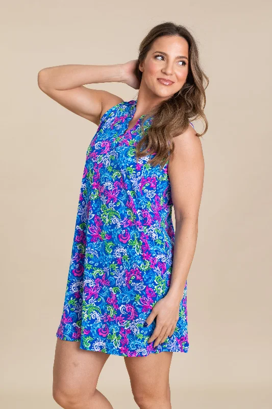 Plus-Size Women's Garments Royal Blue Floral Print Wrinkle Free Liz Dress