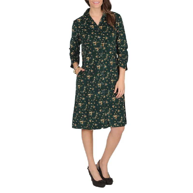 Comfortable Lounge Clothing La Cera Women's Hunter Floral Print Corduroy Dress