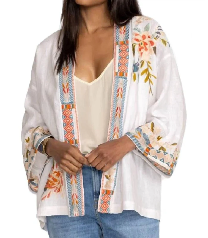 Women's Transitional Outfit Ceretti Linen Cropped Kimono In White