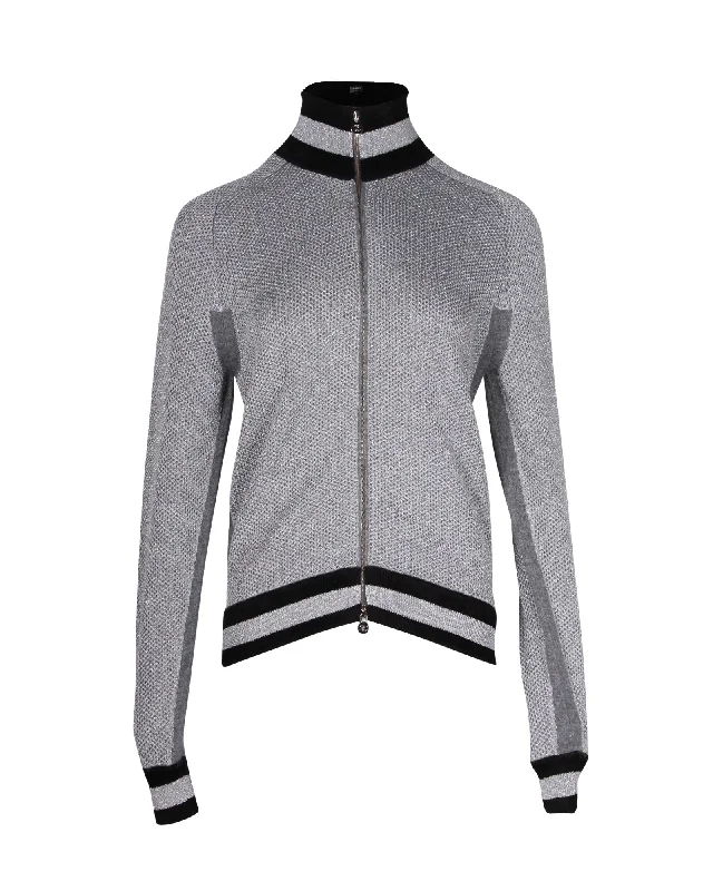 Chic Women's Outfit Ideas Chanel Zipped Bomber Jacket in Silver Viscose