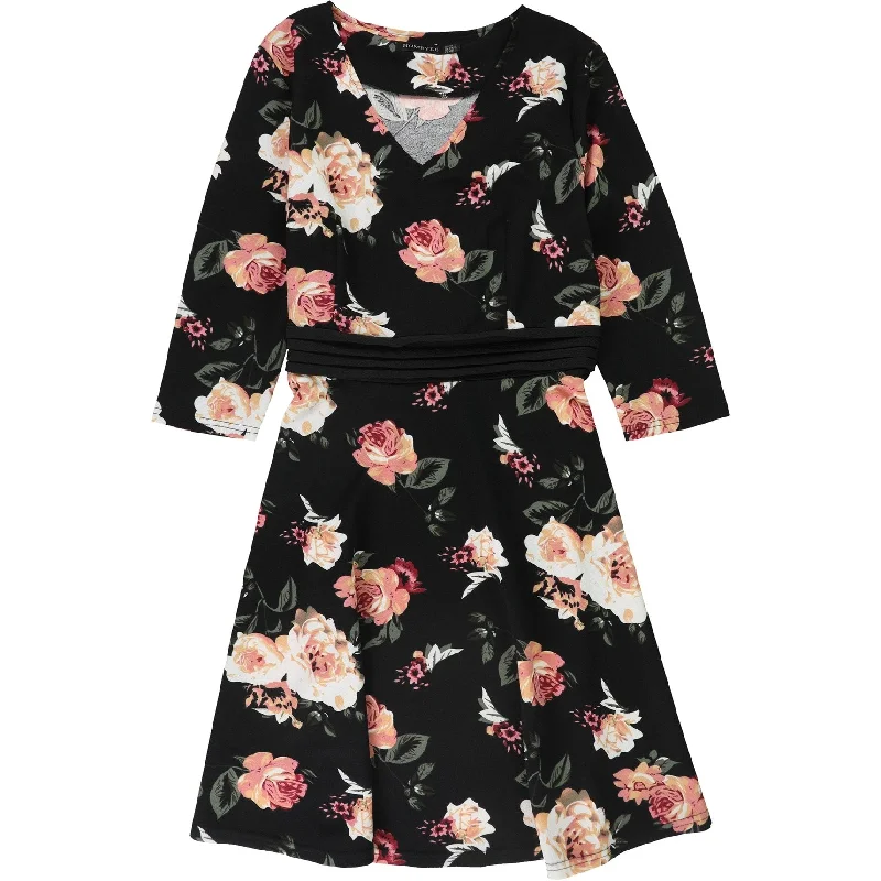 Online Shopping Boutiques Homeyee Womens V-Neck Floral Print A-line Dress, Black, 10