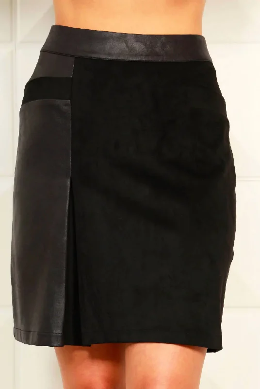 Stylish Clothes For Women Vegan Suede/leather Skirt In Black