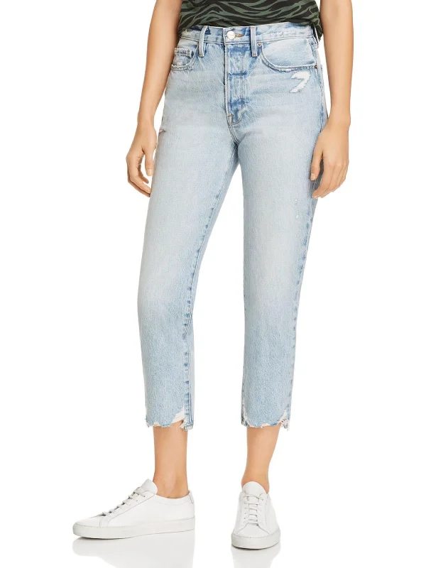 Women's Vacation Clothes Le Original Womens Destroyed Denim Cropped Jeans