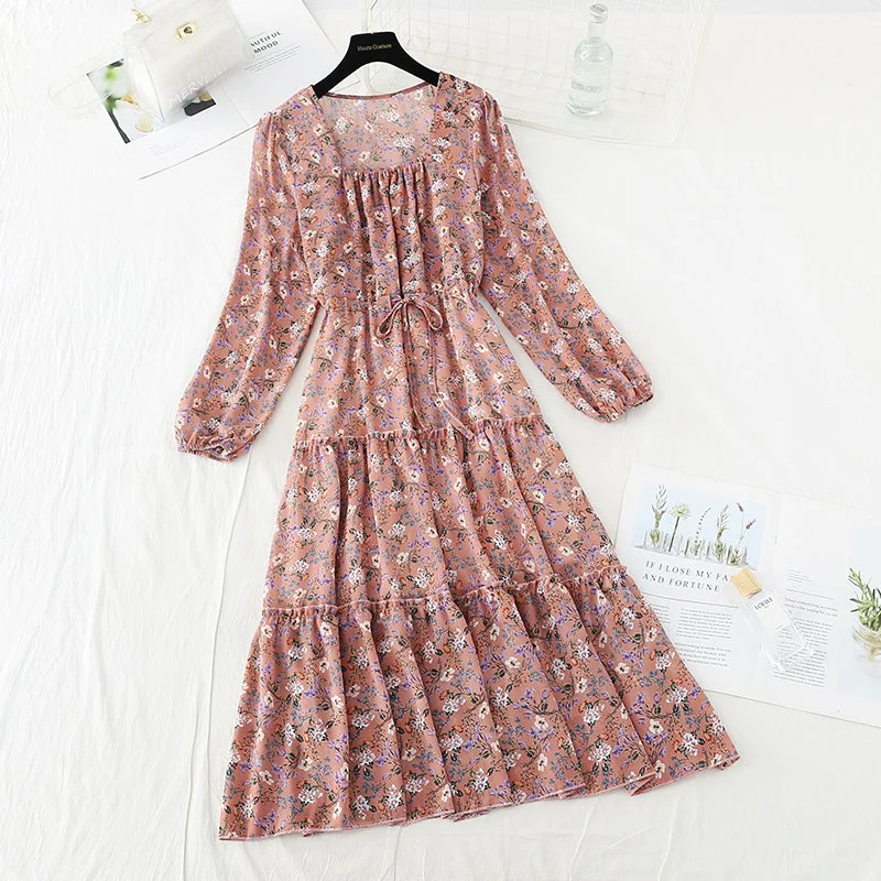 Women's Office Clothing New women's Collar Chiffon Floral Dress  4716