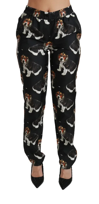 Holiday Special Offers Dolce & Gabbana Elegant Silk Puppy Dog Print Women's Pants