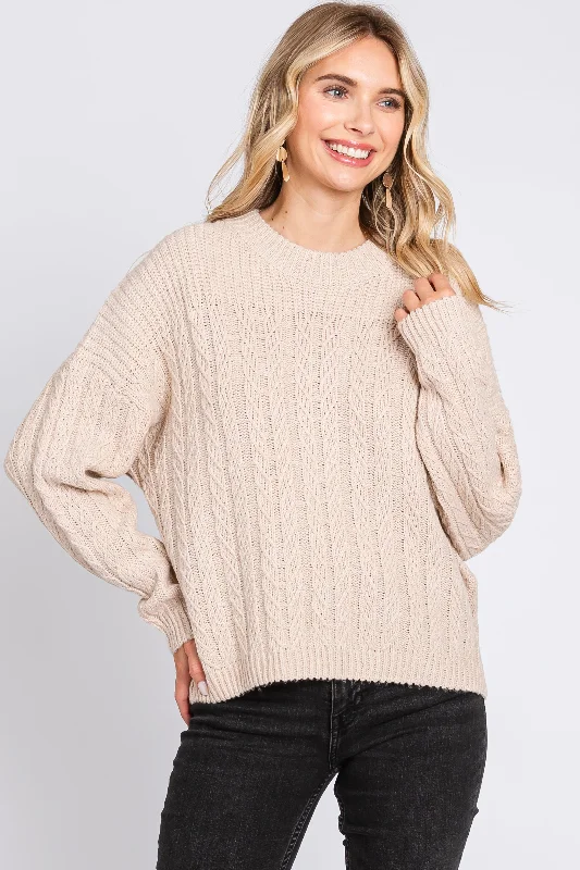 Chic Women's Clothing Online Cream Beige Cable Knit Sweater