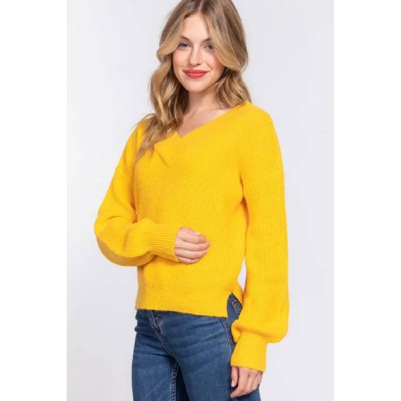 Women's Clothing For Holiday Travel Long Slv Double V-neck Sweater