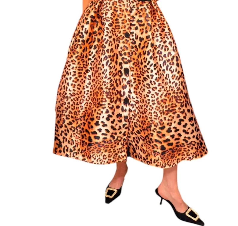 Women's Casual Apparel For Weekends Button Down Midi Skirt In Leopard