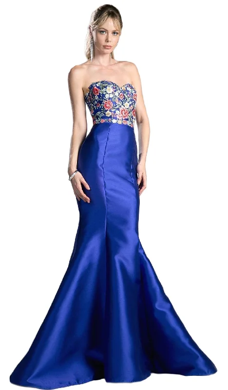 Charming Women's Clothes For Special Events Cinerella Divine HW06 - Strapless Floral Embellishments Mermaid Evening Dress