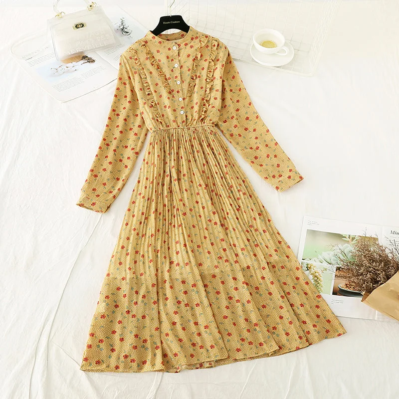 Sales For Clothes New French Floral Chiffon pleated long skirt fairy super fairy series  4547