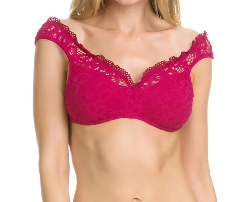 Sale For Women V-Neck Off The Shoulder Bikini Top In Raspberry