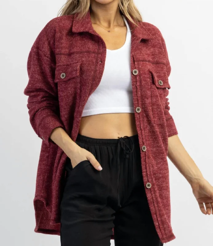 Classic Women's Apparel Woodstock Relaxed Shirt Jacket In Burgundy