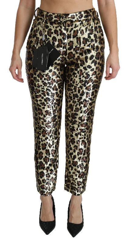 Women's Online Boutique Dolce & Gabbana Chic High Waist Leopard Sequin Women's Pants