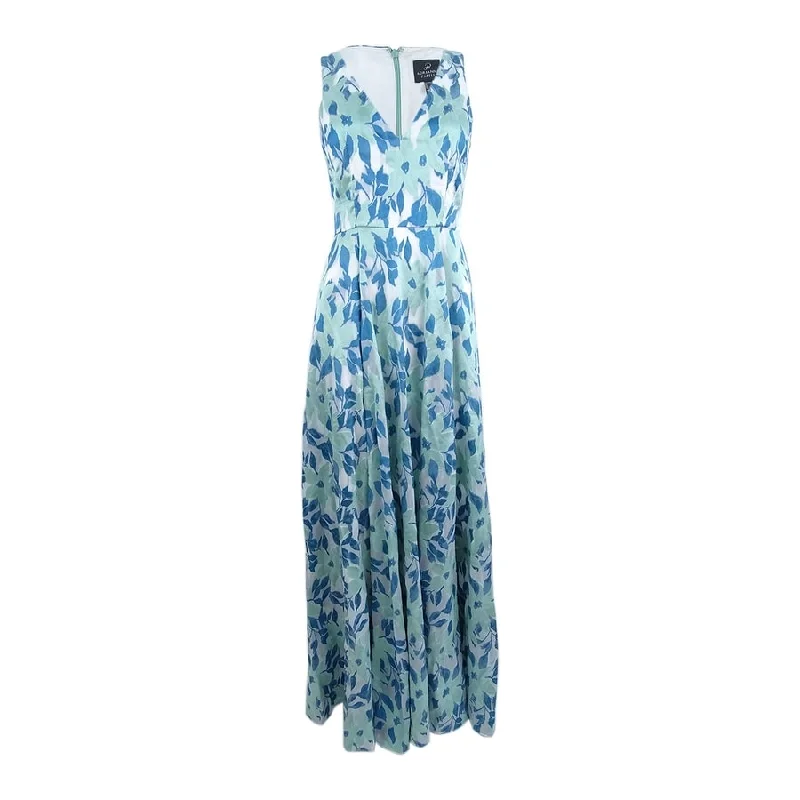 High-Fashion Women's Clothing Adrianna Papell Women's Floral-Print A-Line Gown (4, Aqua Multi)