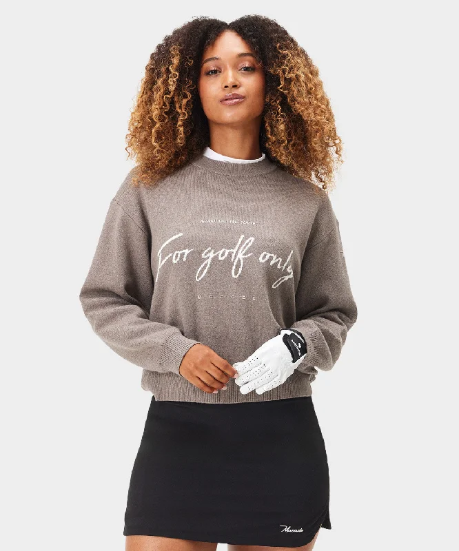 Casual Fashion for Women Taupe Script Oversized Knit Sweater