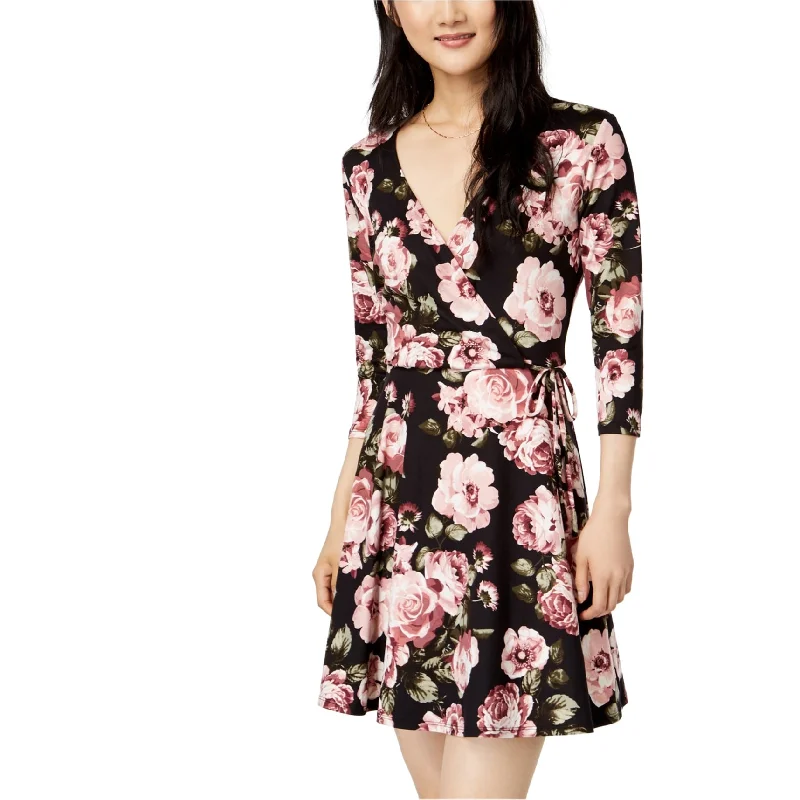 Clothes Of Woman BCX Womens Floral Print Wrap Dress, Black, X-Small