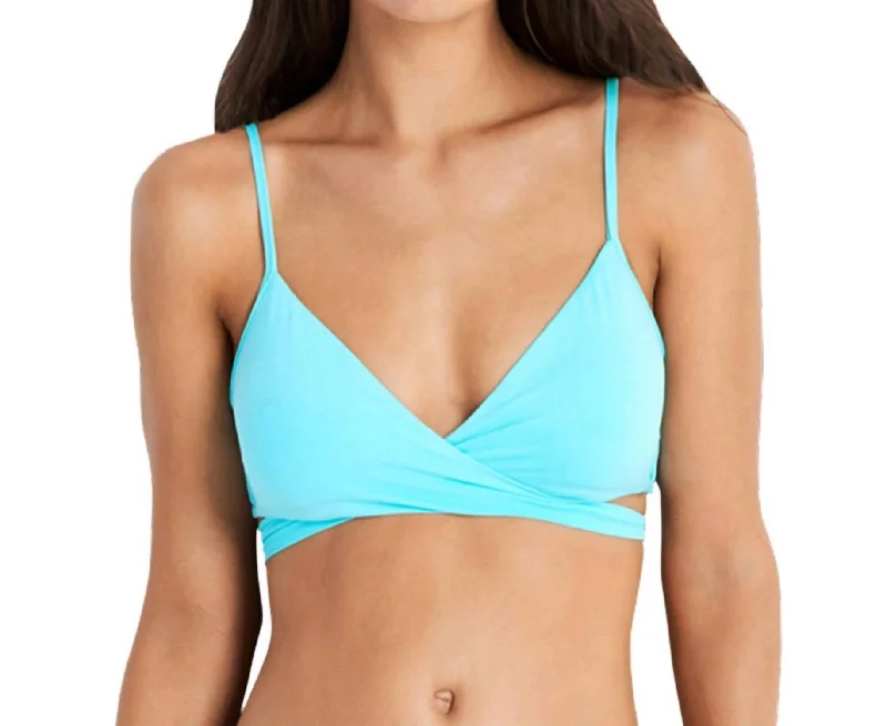 Sales For Clothes Wrap Front Bralette Bikini Top In Sea Ice Blue