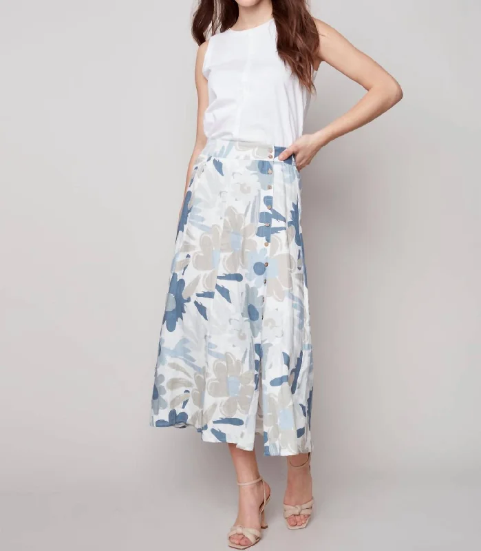 Women's Evening Clothes Printed Linen Long Skirt In Basil