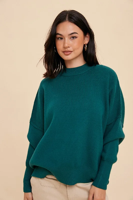 Workwear Fashion for Women Emerald Knit Mock Neck Sweater